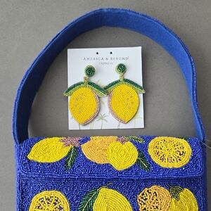 New Never Used Lemon Beaded Earrings Beautiful Intricate Design Dangle Earrings